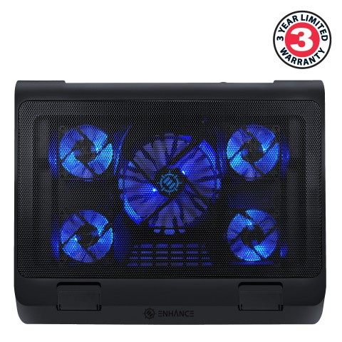 Laptop Cooling Stand with 5 LED Cooling Fans & Dual USB Ports - Blue