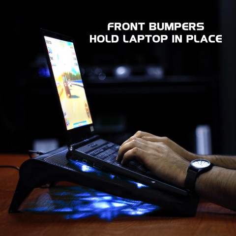 Laptop Cooling Stand with 5 LED Cooling Fans & Dual USB Ports - Blue