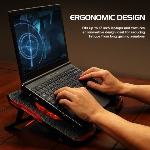 ENHANCE Cryogen Gaming Laptop Cooling Pad - 5 Quiet Cooler Fans and 2 USB Ports - Red