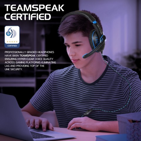 Gaming Headset with Rotating Microphone - Soft Adjustable Headband - Blue - Blue