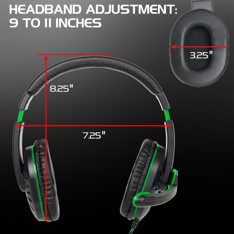 Gaming Headset with Rotating Microphone - Soft Adjustable Headband - Green - Green