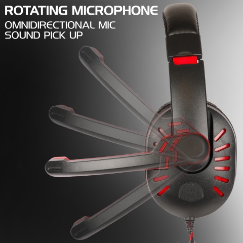 Gaming Headset with Rotating Microphone - Soft Adjustable Headband - Red - Red