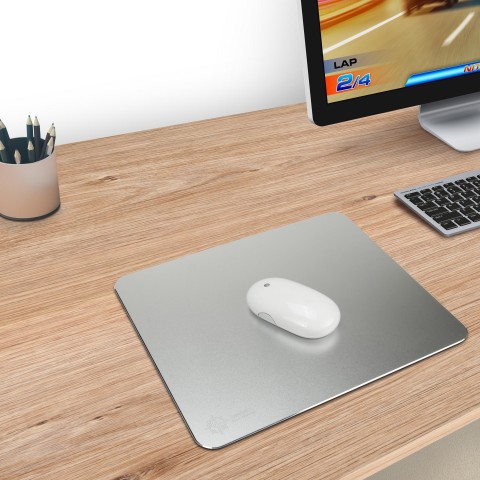 Aluminum Mouse Pad with Natural Rubber Backing & Low-Friction Tracking Surface - Silver