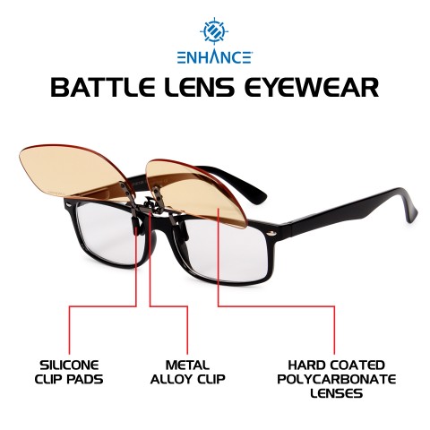 ENHANCE Battle Lens Clip On Blue Light Blocking Glasses Lens - (Flip Style) - Black