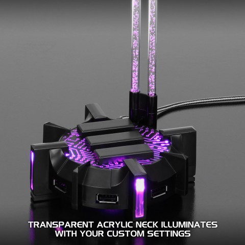 ENHANCE Gaming Headset Stand with 4 Port USB Hub , LED Lighting & Acrylic Neck - Black