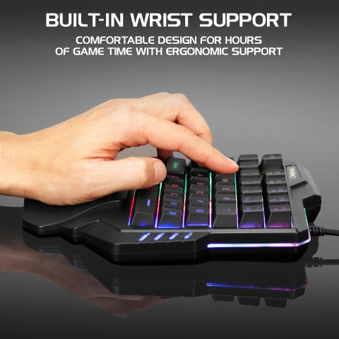 ENHANCE One Handed Keyboard Gaming Keypad with 7 Color LED and Programmable Keys - Black
