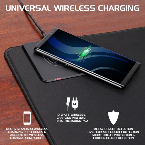 ENHANCE PowerUP Wireless Charging Gaming Mouse Pad for Qi Enabled Devices - Black