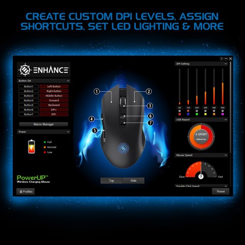 ENHANCE PowerUP XXL Mouse Pad + Gaming Mouse Wireless Charging System - Black