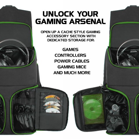 ENHANCE Gaming Console Backpack - Compatible with Xbox One X , One S - Green One X