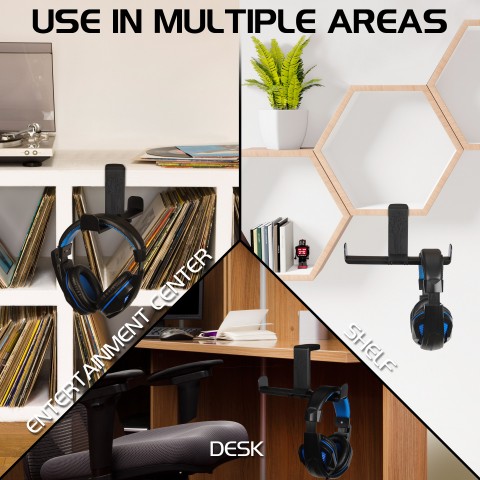 ENHANCE Gaming Headset Holder Hanger Mount - Adjustable Under Desk Design - Black