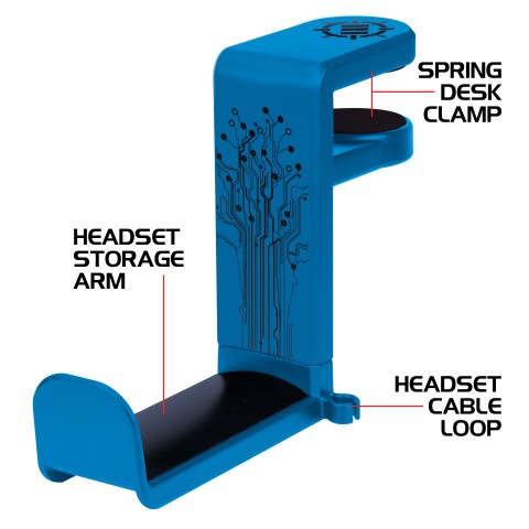 Gaming Headset Holder Hanger Mount by ENHANCE - Adjustable Under Desk Design - Blue