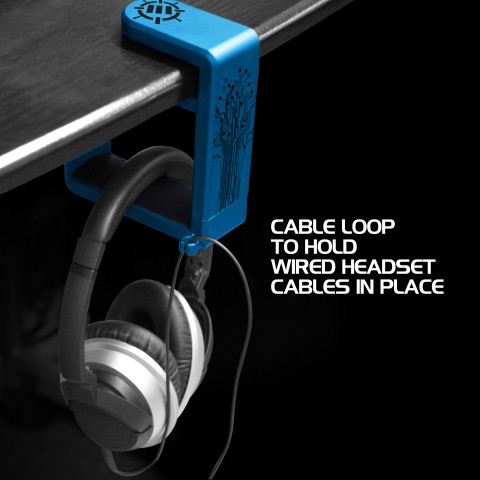 Gaming Headset Holder Hanger Mount by ENHANCE - Adjustable Under Desk Design - Blue