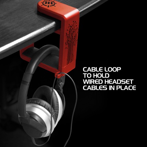 Gaming Headset Holder Hanger Mount by ENHANCE - Adjustable Under Desk Design - Red