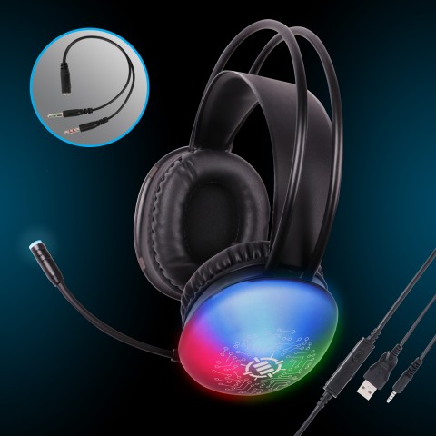 ENHANCE Voltaic 2 USB Gaming Headset - Stereo Gaming Headset with USB|3.5mm AUX - Clear
