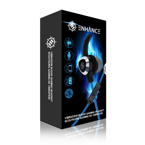 ENHANCE Gaming Earbuds with Vibration & Microphone for PC , PS4 , Xbox & Switch - Black