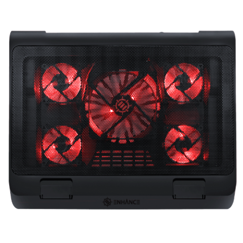 Laptop Cooling Stand with 5 LED Cooling Fans & Dual USB Ports - Red