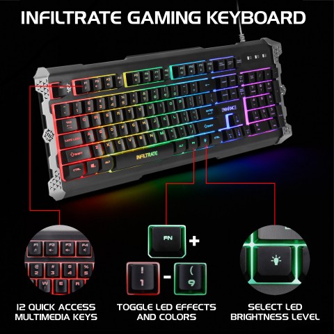 Enhance Infiltrate Led Gaming Keyboard With Soundwave Activation Mode